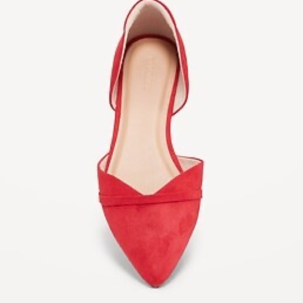 Old Navy D'Orsay Red Suede Flats casual career pointy shoe - Picture 1 of 3